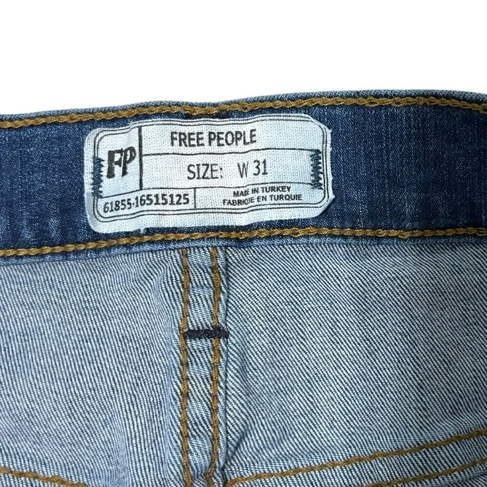 FREE PEOPLE Dark Wash,Destroyed,Frayed Hem,Crop Skinny Jeans